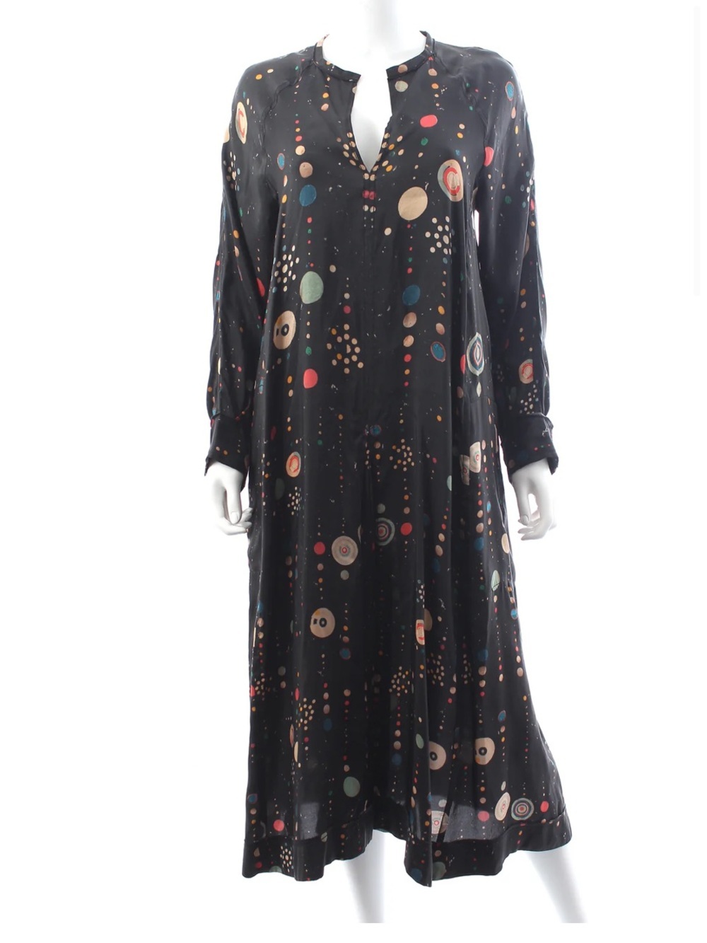 Isabel Marant 100% silk Okra Cosmic  black long sleeve midi dress size 40